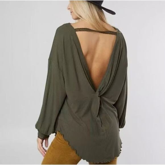 Free People Shimmy Shake Long Sleeve Top in Olive Green. Size M - Picture 1 of 7